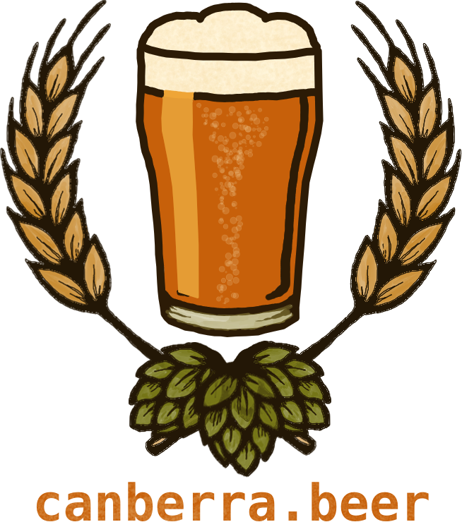 canberra.beer - canberra.beer logo of a pint glass, barley wreath, hops, and the text 'canberra.beer'